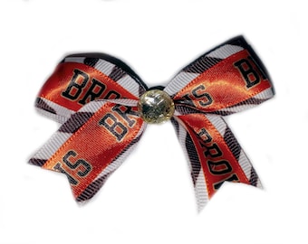 CLEVELAND BROWNS zebra ribbon with gem (small bow)