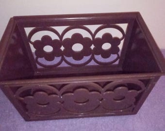 Vintage 1970s Napkin Holder Brown Plastic Retro Flowers Design