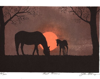 FIRST MOON - Mare and Foal in the moonlight