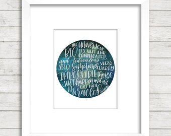 Doctor Who. The Universe is Big. Quote. Eleven. Matt Smith. Calligraphy Font. Galaxy. Watercolor. Art Print. Dorm Décor. Whovian.