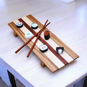 Handcrafted Wood Sushi Board: Sapele, Maple, Walnut & Cherry