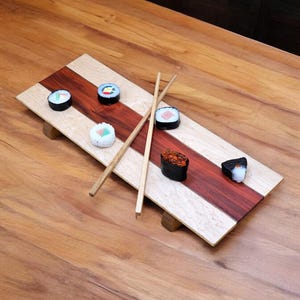 Handmade Birdseye Maple Sushi Board: Red Heart & Cherry Serving Tray