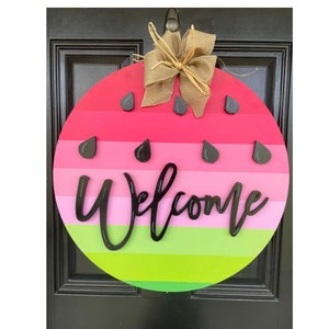 Hello Summer Watermelon Colorful Southern Farmhouse Wooden Door Hanger Sign