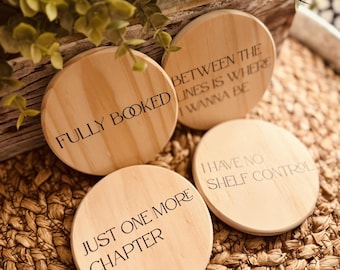 Book Lover Coaster Set | Funny Bookish Coasters | Reader Gift | Literary Quotes Coasters | Bookworm Home Decor | Set of 4