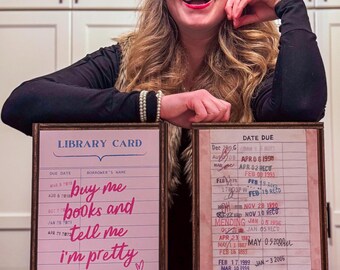 Buy Me Books and Tell Me I’m Pretty Sign | Book Lover Decor | Library Card Wall Art | Reader Gift | Funny Bookish Home Decor