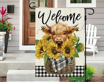 Highland Cow Garden Flag Cow Welcome Flag Cow Garden Flag Cow Yard Flag Cow Welcome Yard Flag Cow Welcome Garden Flag Farm Garden Flag Cow