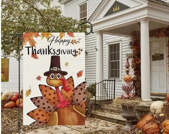 Happy Thanksgiving Garden Flag Happy Thanksgiving Flag Happy Thanksgiving Decor Happy Thanksgiving Yard Flag Turkey Flag Turkey Yard Flag
