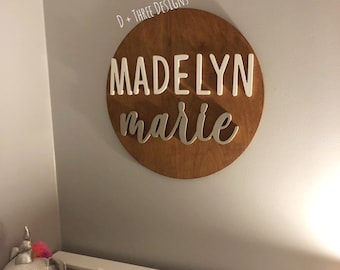 24" Round Custom Name Wood Sign | Baby Name Sign | Nursery name sign | Nursery room decor| Name Sign | Round Wood Sign | Baby Shower Gift