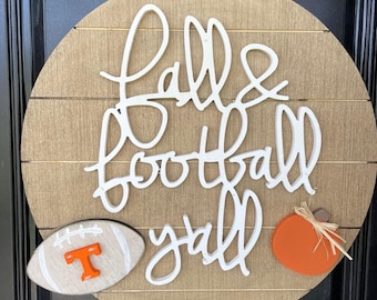 TN Rocky Top Orange & White Home Tennessee Vols Football Wooden Door Hanger // Go Big Orange Door Decor // University of Tennessee Wreath