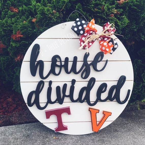 House Divided Sports Team Wooden Door Hanger (You Pick The Teams, Font, and Colors)