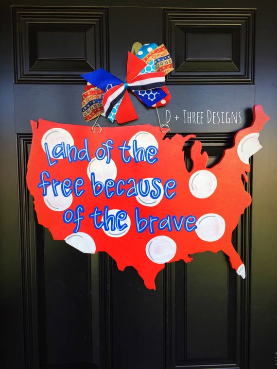 Polkadot Patriotic Usa Wooden Door Hanger Summer Wreath Etsy