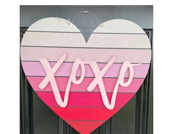 Ombré Valentine’s Shiplap Heart | Valentine&#39;s Day Door Hanger | Heart Door Hanger | Wooden Door Hanger