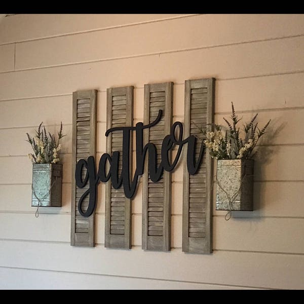 Large Southern Farmhouse Chic Gather Sign (You Pick The Color), Rustic Farmhouse Chic, Wooden Letters, Home Decor, Wooden Phrase, Shelf Sign