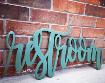 Bathroom Restroom Sign (You Pick The Color), Rustic Farmhouse Chic, Wooden Letters, Home Decor, Wooden Phrase, Shelf Sign