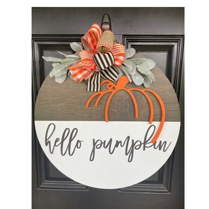 Hello Pumpkin Fall Farmhose  Door Hanger // Fall Wreath // Wooden Autumn Fall Wreath // Wooden Door Hanger