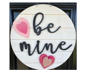 Be Mine Shiplap VALENTINES Farmhouse with Sparkly Hearts Style Wooden Door Hanger