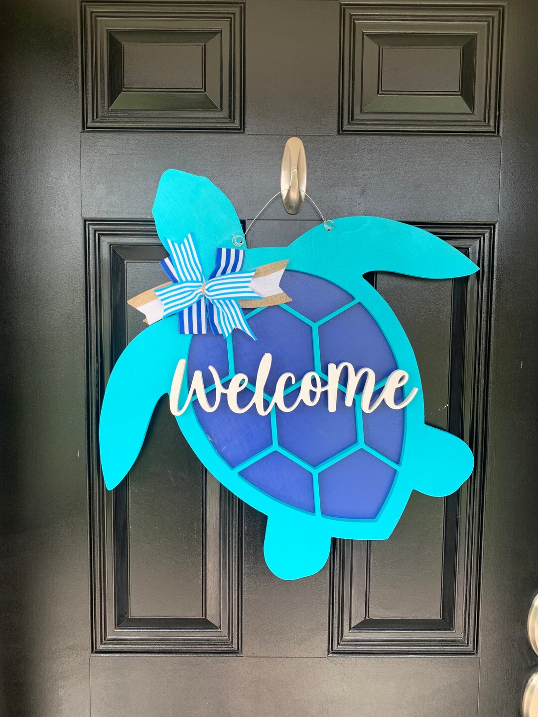Welcome Sea Turtle Door Hanger, Porch Sign, Beach House Decor, Wooden ...