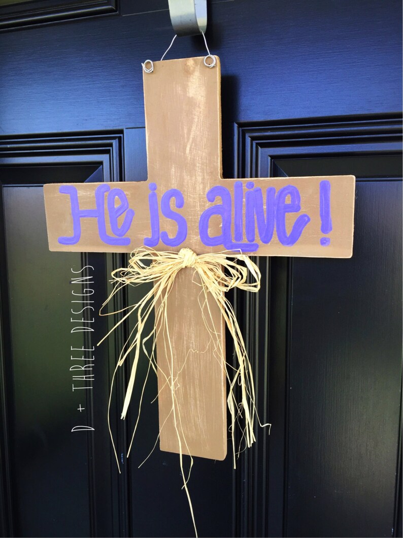 Rustic He is Alive Wooden Cross Easter Door Hanger Religious | Etsy