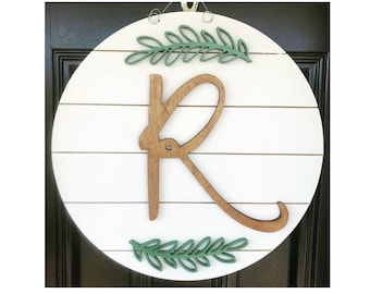 Hello Southern Monogram Shiplap Farmhouse Wooden Door Hanger Sign