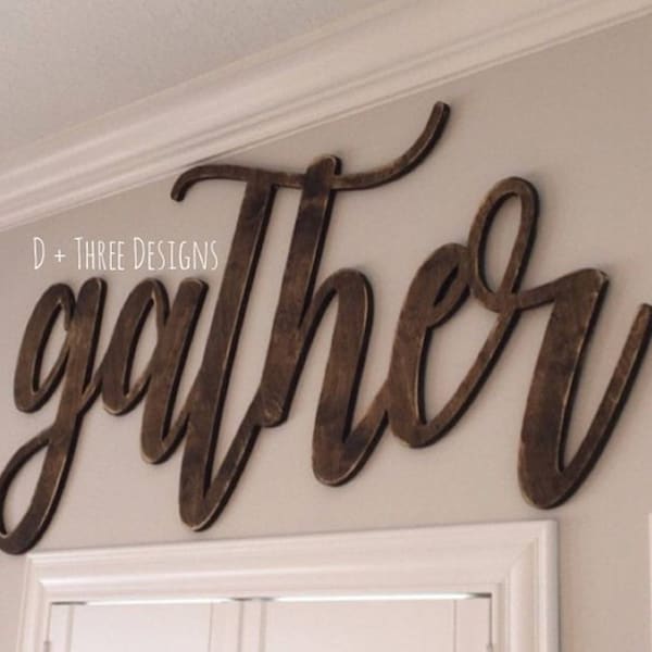 Wooden Gather sign 12" to 60" wide! Large Wooden Gather Sign, Wooden Gather Letters, Wooden Gather Name, Wooden Gather Decor