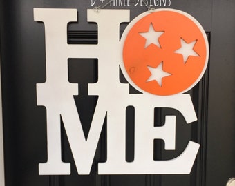TN Home Orange & White Home Tennessee Vols Football Wooden Door Hanger // Go Big Orange Door Decor // University of Tennessee Wreath