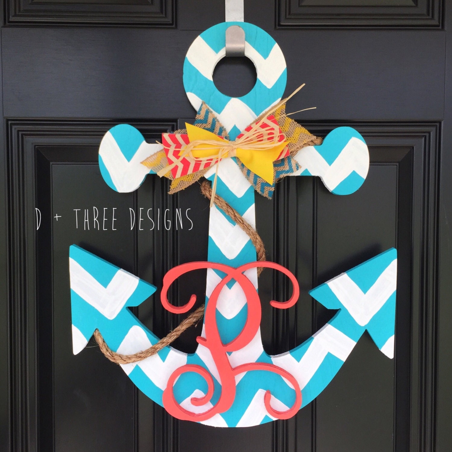 20 Inch Chevron Painted Wooden Anchor Personalized Monogram 20 Inch Chevron Painted Wooden Anchor Personalized Monogram Decor Nautical Anchors Away Door Hanger