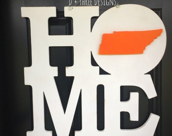 TN Home Orange & White Home Tennessee Vols Football Wooden Door Hanger // Go Big Orange Door Decor // University of Tennessee Wreath