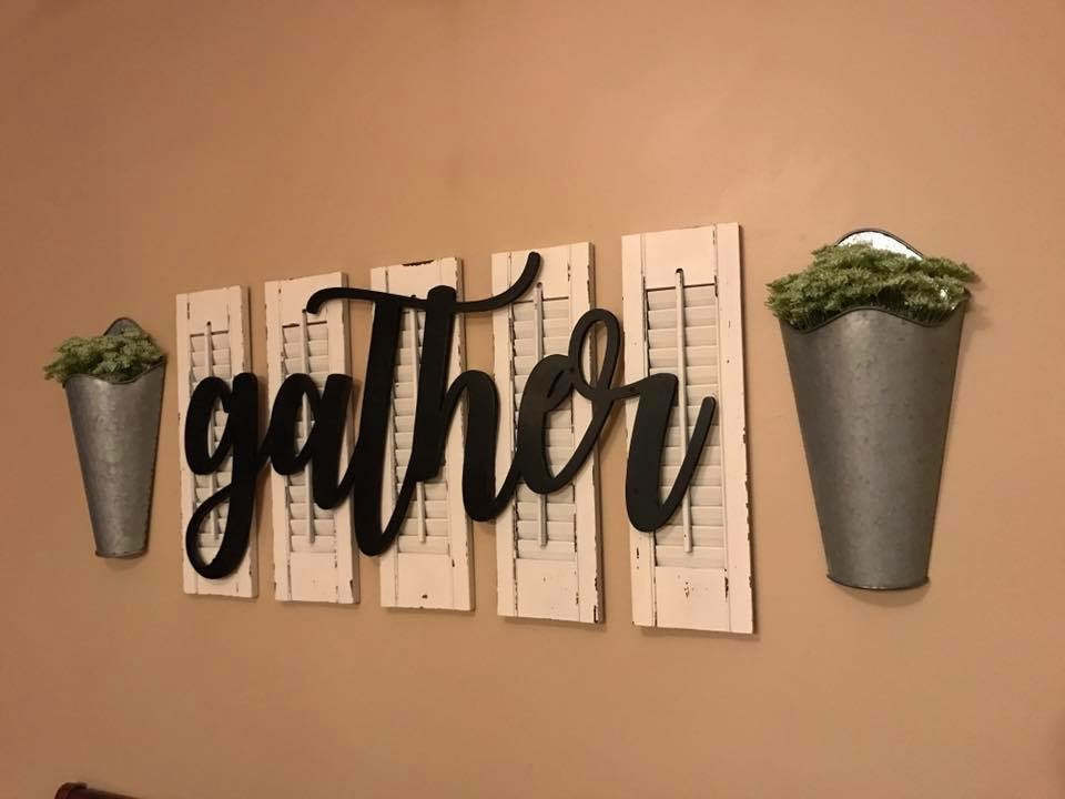 Large Gather Sign You Pick The Color Rustic Farmhouse Chic Wooden Letters Home Decor Phrase Shelf Sign Gallery Photo