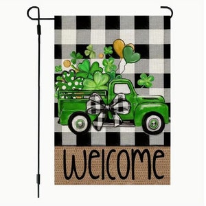 Clover Garden Flag St. Patrick&#39;s Day Flag Welcome Garden Flag Lucky Garden Flag Spring Yard Flag Spring Garden Flag Clover Flag Burlap flag