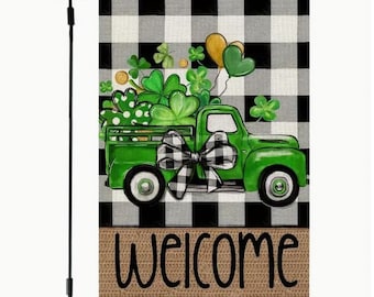 Clover Garden Flag St. Patrick's Day Flag Welcome Garden Flag Lucky Garden Flag Spring Yard Flag Spring Garden Flag Clover Flag Burlap flag