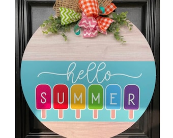Hello Summertime Colorful Popsicle Summer Vibes Wooden Door Hanger Personalized & Bright // Colorful Summer Wreath