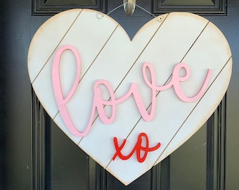 Happy Valentines Day Shiplap HEART VALENTINES Farmhouse Style Wooden Door Hanger