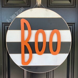 Boo Modern Farmhouse Black & White Halloween Fall Wooden Door Hanger
