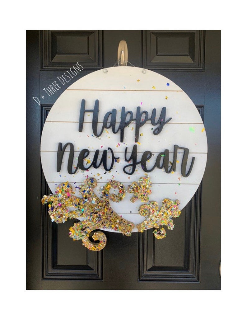 Happy New Year Decor Happy New Year Door Hanger Happy New Year Confetti ...