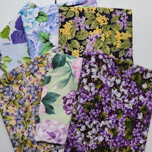 Beautiful Fat Quarter Bundles of 6 Different Purple Floral Fabric, Cotton Quilt Fabric, Fat Quarters for Quilting, Stash Building Fabric