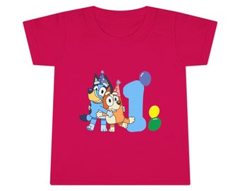 T-shirt per bambini a tema primo compleanno Bluey Regalo unisex per il primo compleanno di Bluey