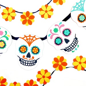 Banner de calavera de azúcar / Guirnalda de caléndulas del Día de los Muertos / Descarga digital instantánea SVG PDF PNG