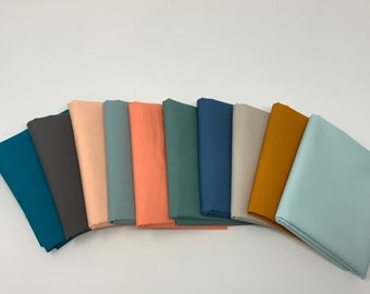 Forester Riley Blake Cotton Solid Fabric Collection | Orange Blue Gold 100% Cotton Quilt 10 Fabric Bundle | Solid Fabric Bundle | FQ Bundle