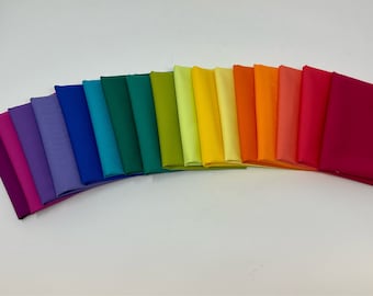 Bright Rainbow Curated Riley Blake Cotton Solid Quilt Fabric Collection | 17 Solid Rainbow Fabric Bundle | FQ Fabric Bundle | Quilt Fabric