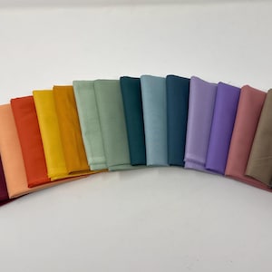 Paquete de telas lisas de algodón Riley Blake en tonos arcoíris suaves / Paquete de telas de otoño / Paquete de 16 telas lisas de arcoíris / Paquete de 450 ml