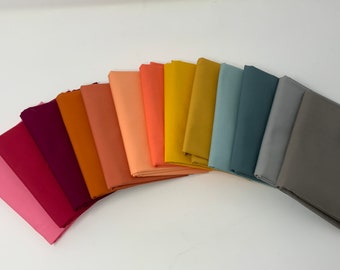 Midwest Sunset Riley Blake Confetti Cotton Quilt 13 Fabric Bundle | Rainbow Solids Quilting Fabric Bundle | Quilt Fabric