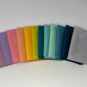 Lily Palette Curated Riley Blake Confetti Cotton | 12 Solid Fabric Quilting Bundle | Purple Pink Yellow Blue Green | FQ Bundle