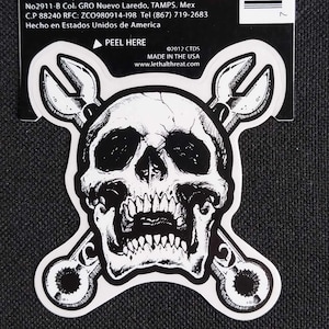 Skull and Cross Wrenches Lethal Threat Sticker Decal Made in USA Wrench Skull