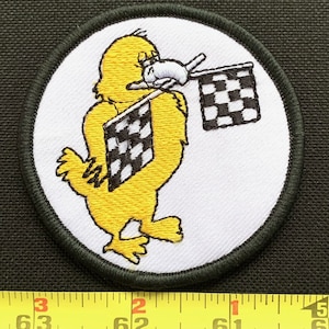 Vintage Chicken Racing Flag Race Car/Motorcycle Embroidered Sew On Collectors Patch