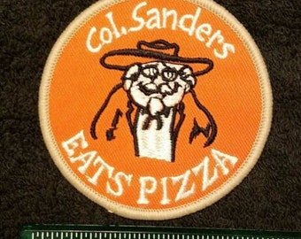 1970s  Patch Col Sanders Eats Pizza vtg Biker Hot Rat Rod