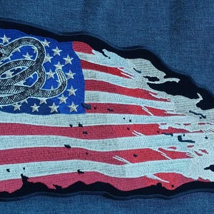 LARGE Tattered American Flag Don't Tread Snake On Motorcycle Vest Biker Jacket Iron On Back Patch