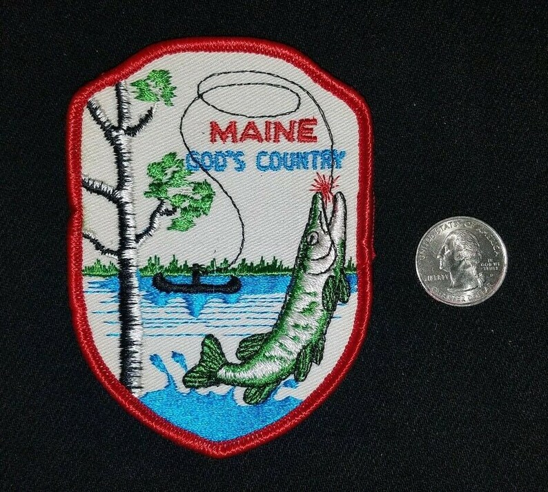 Vintage 70s Fishing Sew On Collectors Patch Maine God/'s Country