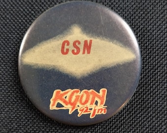 True Vintage Original CSN Crosby Stills and Nash Music Band KGON 92 FM Concert Promo Pin Pinback Button Badge