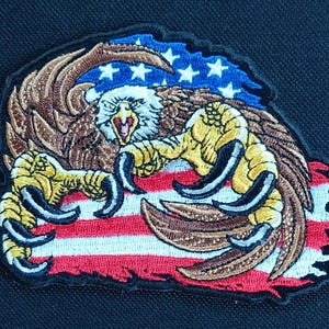 American Eagle with Talons USA Flag Biker Embroidered Iron On Motorcycle Jacket Patch