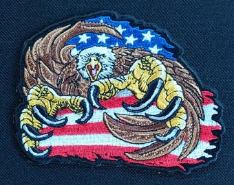 American Eagle with Talons USA Flag Biker Embroidered Iron On Motorcycle Jacket Patch